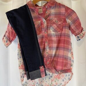 Little Lass Pink Plaid Button-Down Shirt with Floral Back